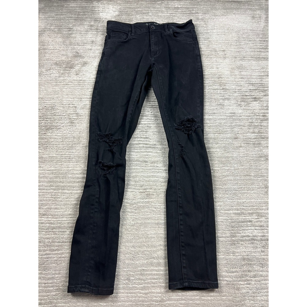 Crysp Denim Jeans Mens 30 Black Skinny Distressed Ripped Knee Streetwear Pants